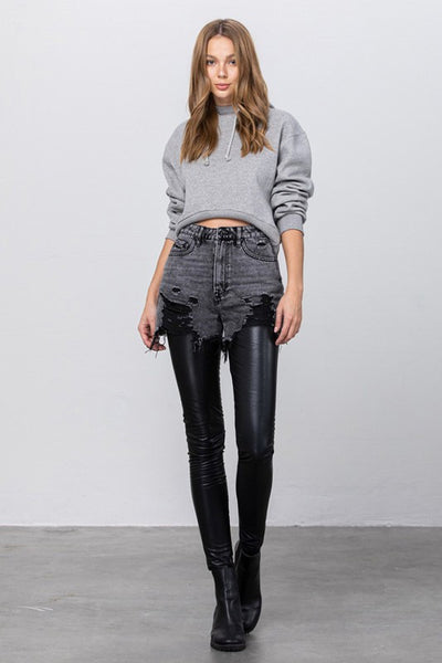 Vegan Leather Denim Combo Pants