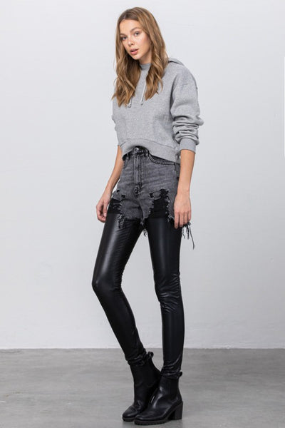 Vegan Leather Denim Combo Pants