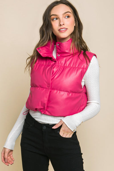 Vegan Leather puffer Vest