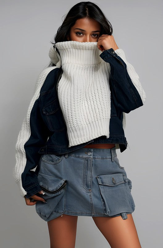 Denim Knit Multi Fabric Jacket