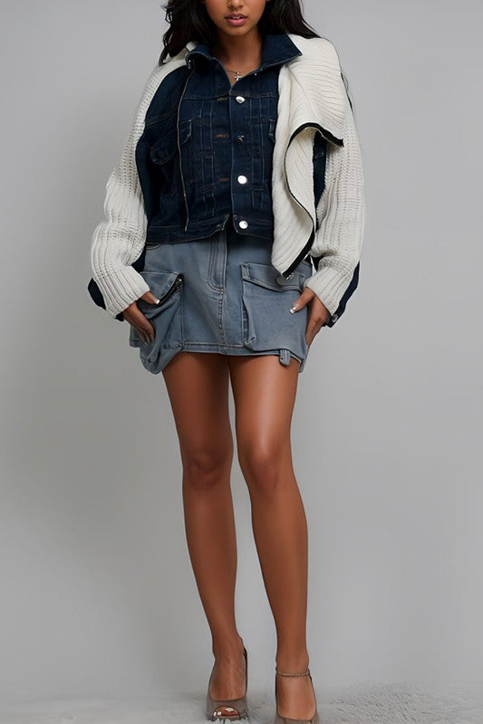 Denim Knit Multi Fabric Jacket