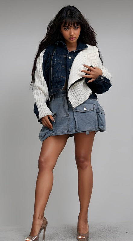 Denim Knit Multi Fabric Jacket