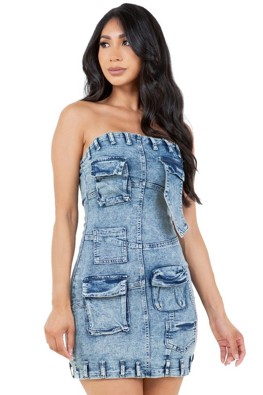 Multi-pocket Denim Dress