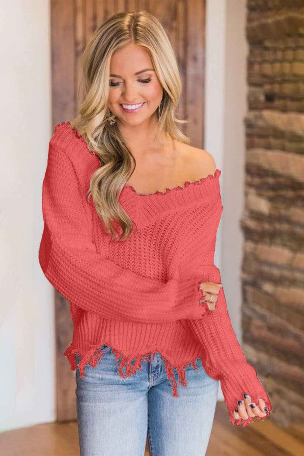 Frayed Dropped Shoulder Sweater