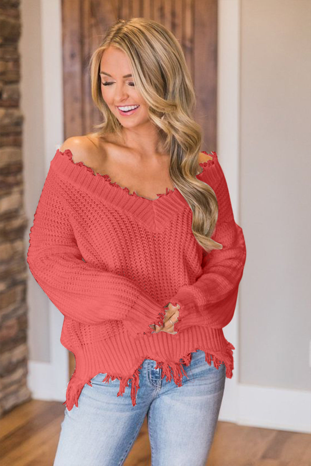 Frayed Dropped Shoulder Sweater