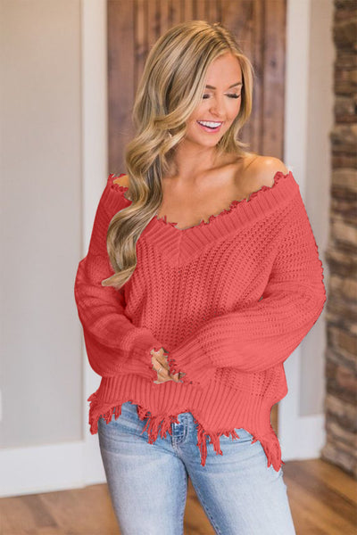 Frayed Dropped Shoulder Sweater