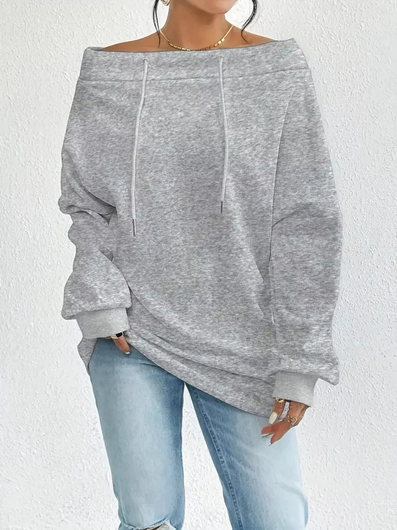 Off-Shoulder Drawstring Sweatshirt - Premium Athleisure | KissingtheSkyyyy