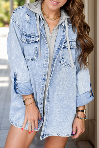 Distressed Button Denim Jacket