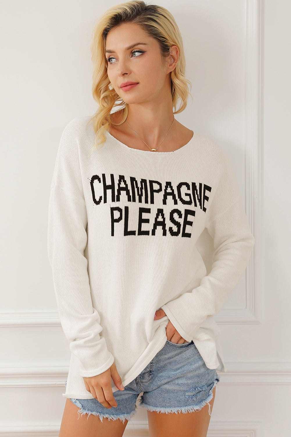 "CHAMPAGNE PLEASE" Long Sleeve Sweater